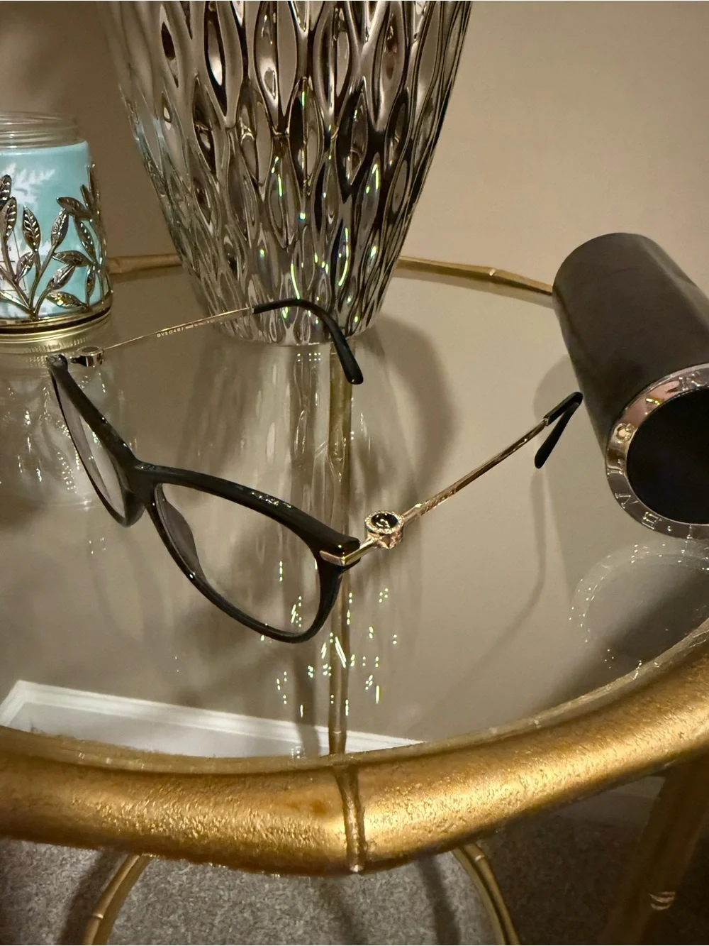 Bvlgari Gold and Black Designer Eyeglass Frames